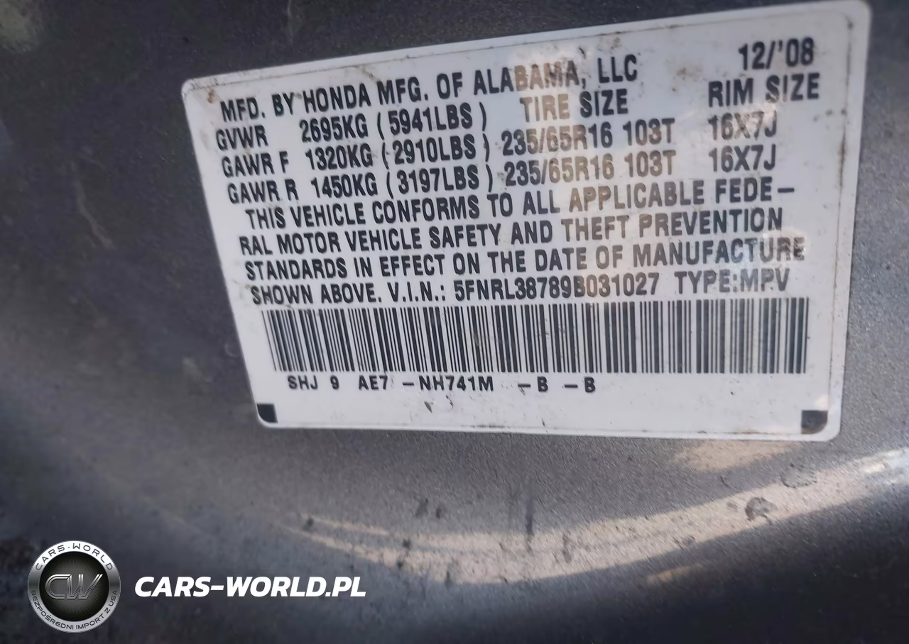 2009 Honda Odyssey Ex-L VIN:5FNRL38789B031027 - 9