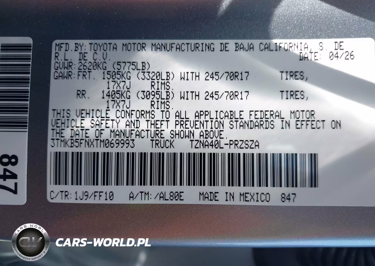 2026 Toyota Tacoma Sr5 VIN:3TMKB5FNXTM069993 - 9