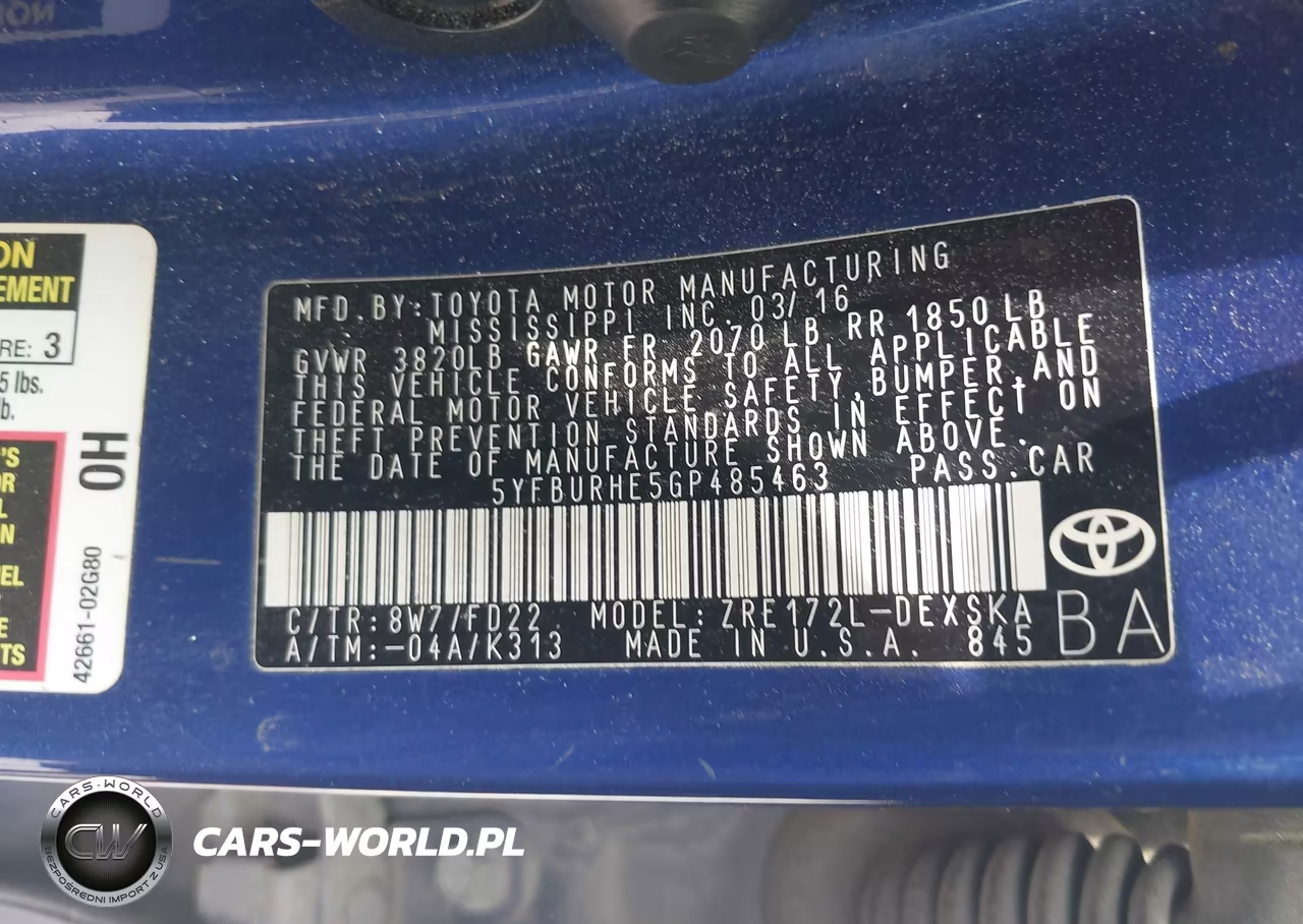 2016 Toyota Corolla S Plus VIN:5YFBURHE5GP485463 - 9