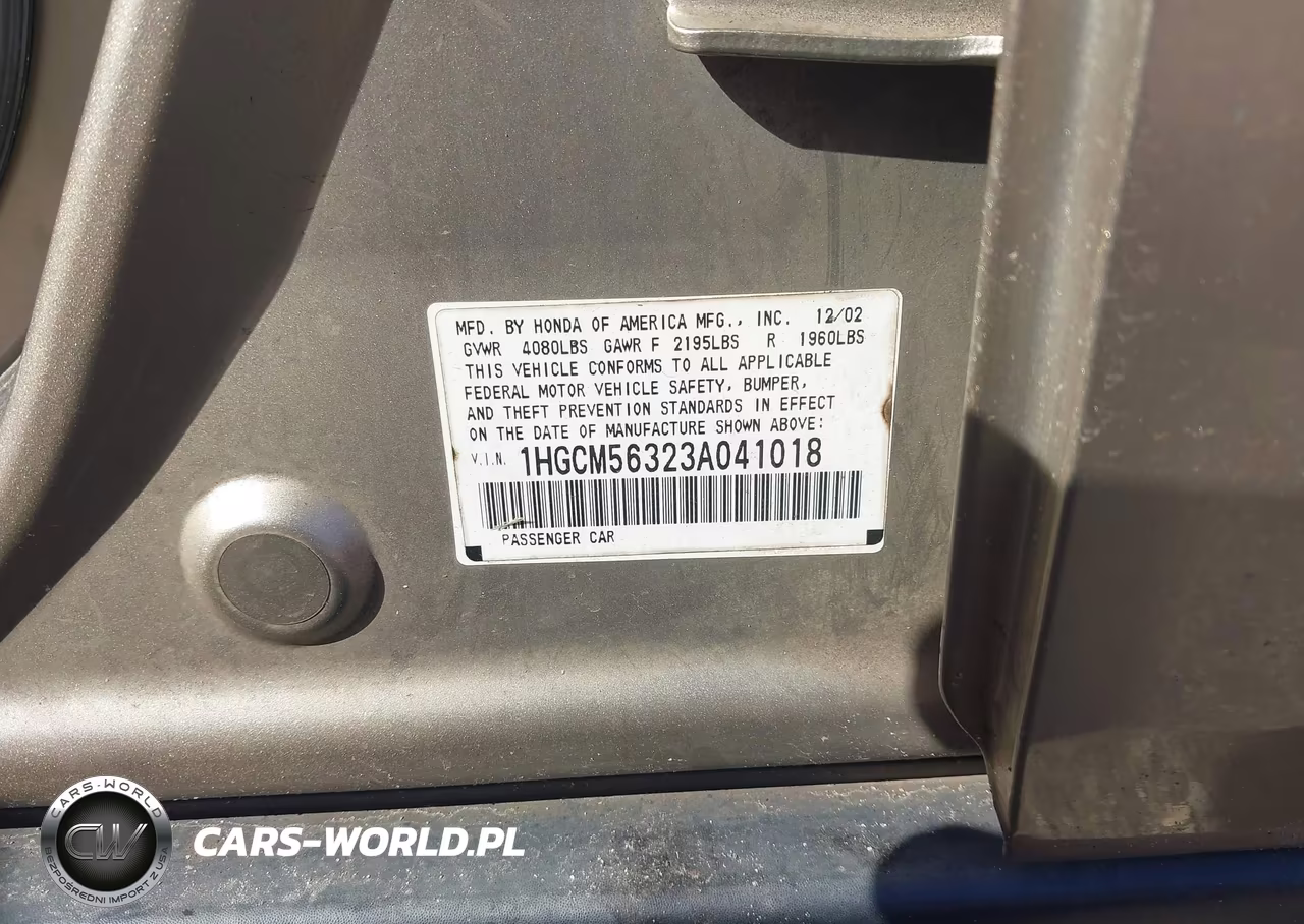 2003 Honda Accord 2.4 Lx VIN:1HGCM56323A041018 - 9