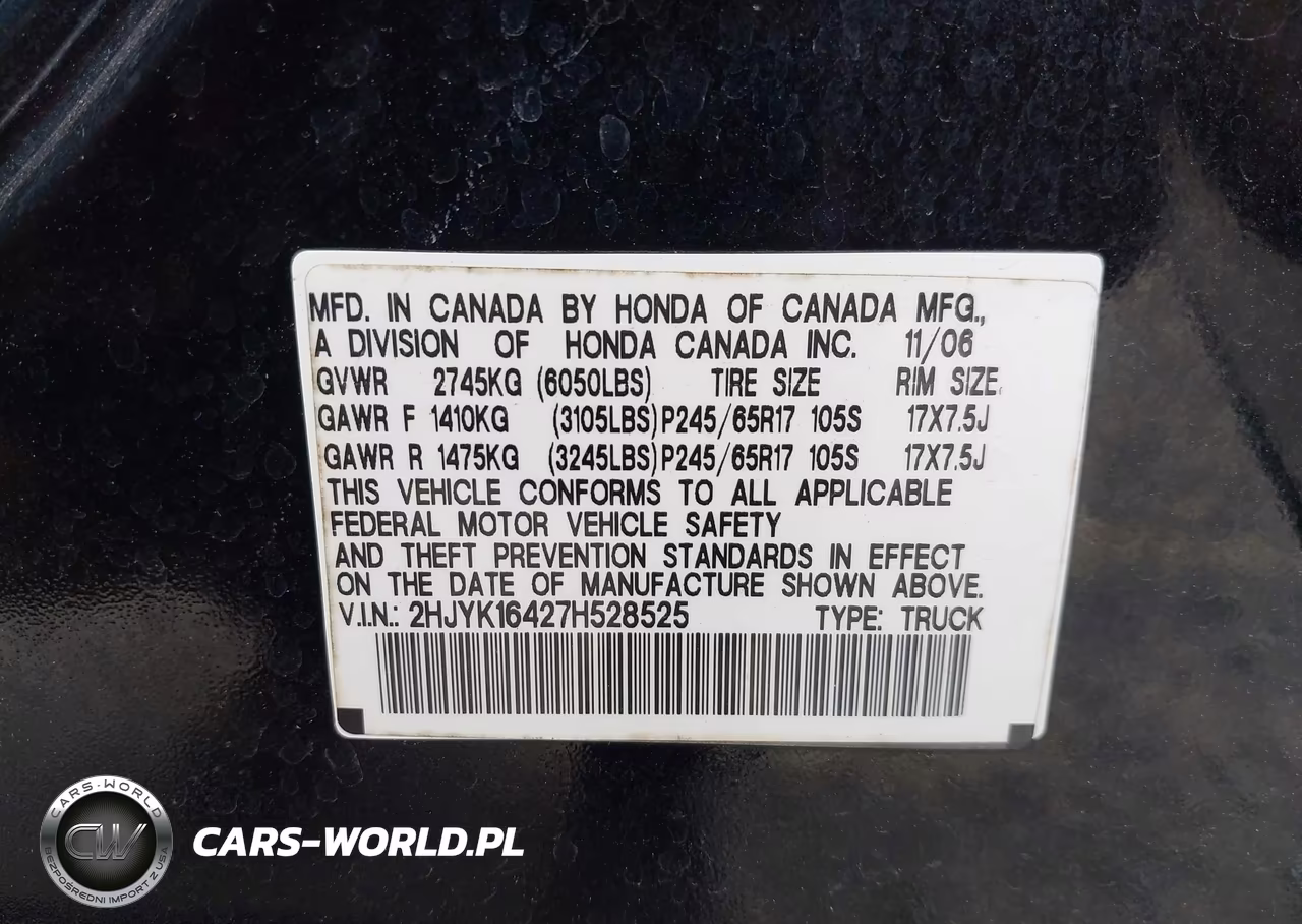 2007 Honda Ridgeline Rts VIN:2HJYK16427H528525 - 9