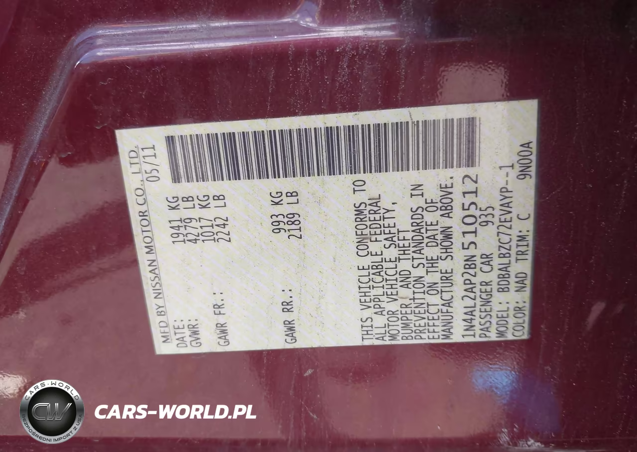 2011 Nissan Altima 2.5 S VIN:1N4AL2AP2BN510512 - 9