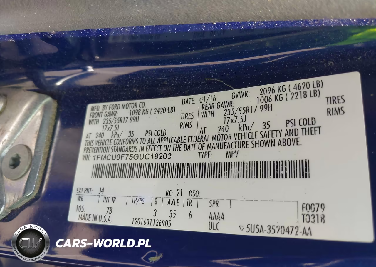 2016 Ford Escape S VIN:1FMCU0F75GUC19203 - 9