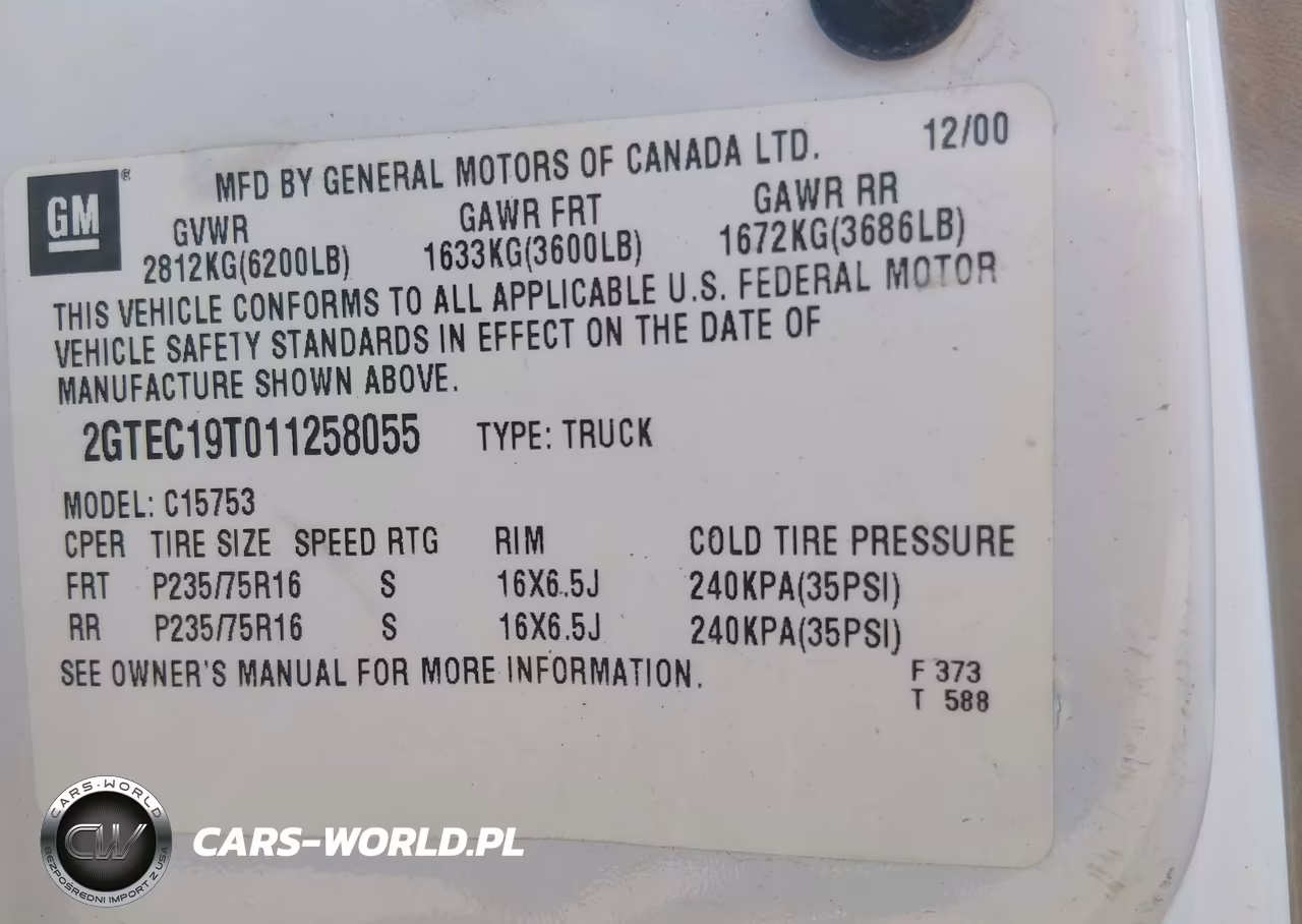2001 GMC Sierra 1500 Sle VIN:2GTEC19T011258055 - 9