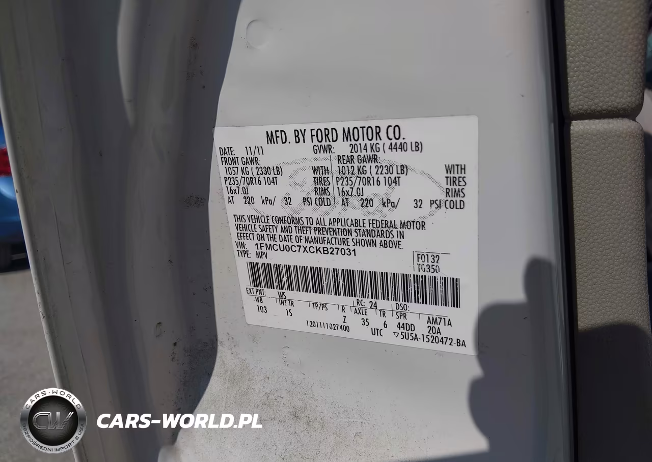 2012 Ford Escape Xls VIN:1FMCU0C7XCKB27031 - 9