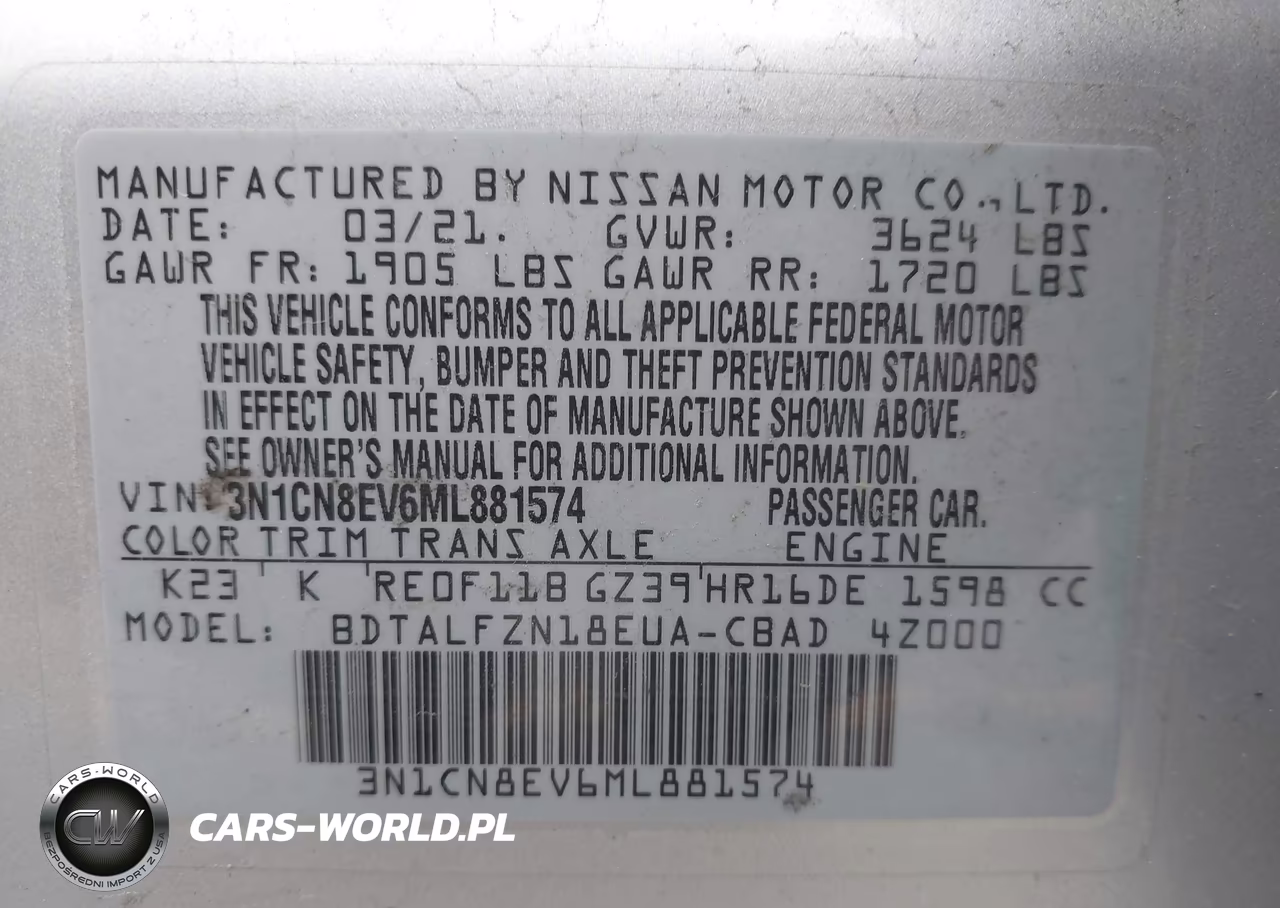 2021 Nissan Versa Sv Xtronic Cvt VIN:3N1CN8EV6ML881574 - 9