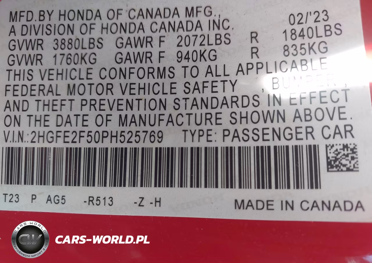 2023 Honda Civic Sport VIN:2HGFE2F50PH525769 - 9