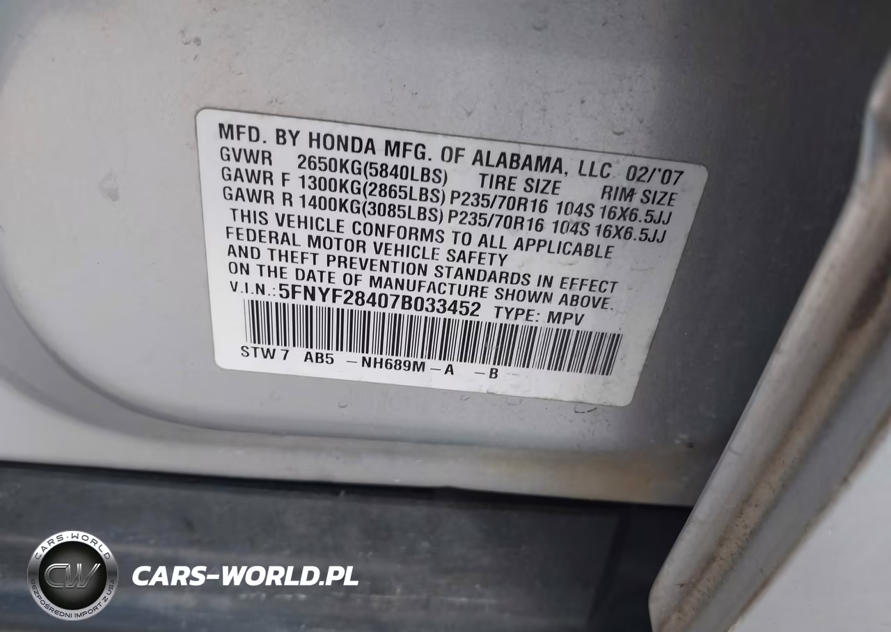 2007 Honda Pilot Ex VIN:5FNYF28407B033452 - 9