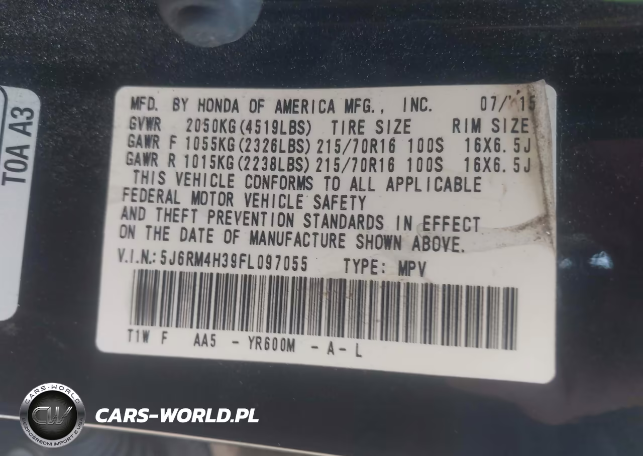 2015 Honda Cr-V Lx VIN:5J6RM4H39FL097055 - 9
