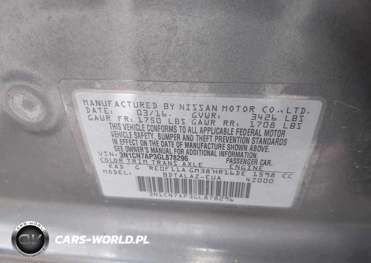 2016 Nissan Versa 1.6 S+ VIN:3N1CN7AP3GL878296 - 9