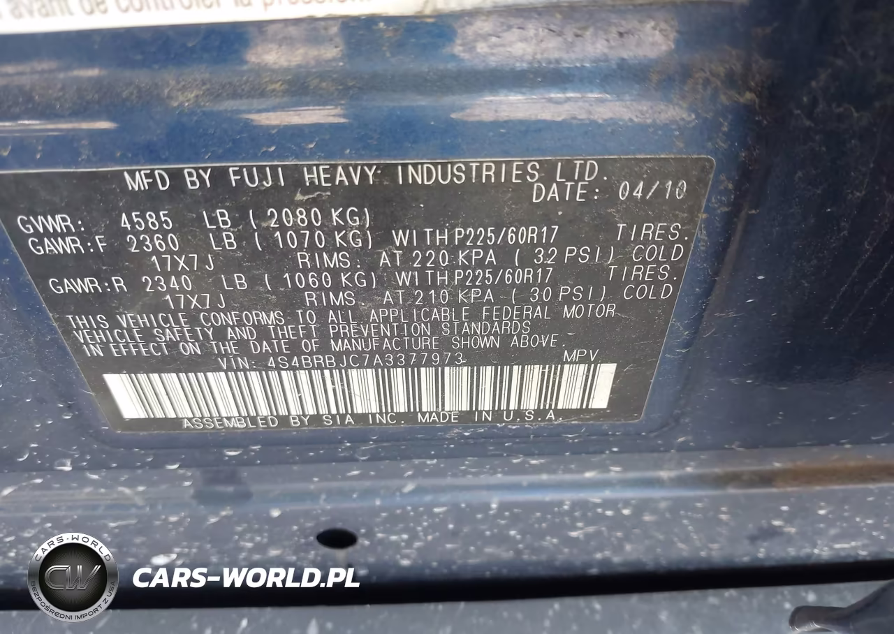 2010 Subaru Outback 2.5I Limited VIN:4S4BRBJC7A3377973 - 9