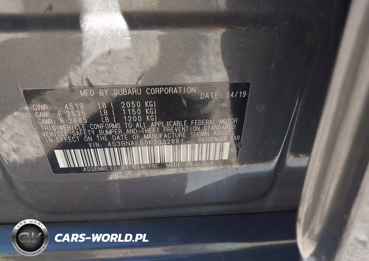2019 Subaru Legacy 2.5I Premium VIN:4S3BNAF60K3032881 - 9