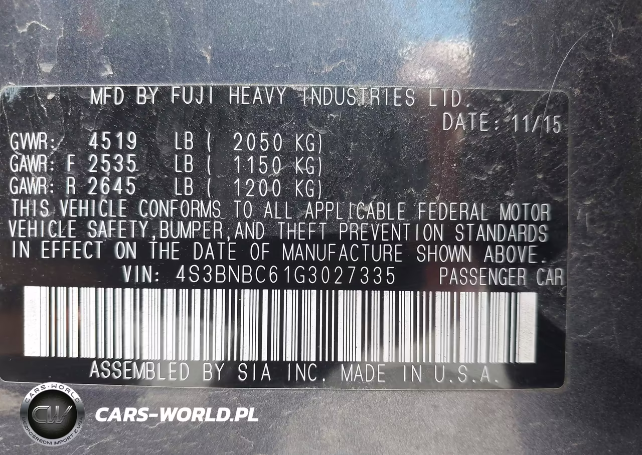 2016 Subaru Legacy 2.5I Premium VIN:4S3BNBC61G3027335 - 9