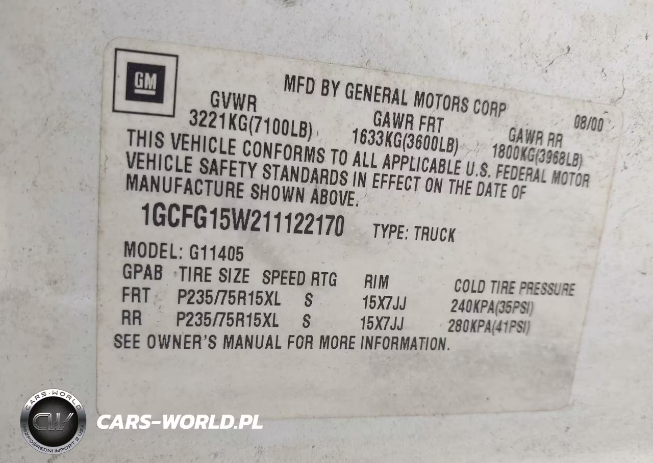 2001 Chevrolet Express VIN:1GCFG15W211122170 - 9