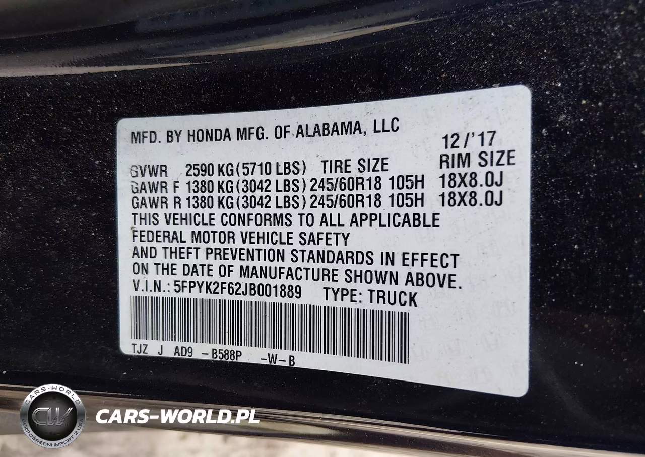 2018 Honda Ridgeline Rtl-T VIN:5FPYK2F62JB001889 - 9