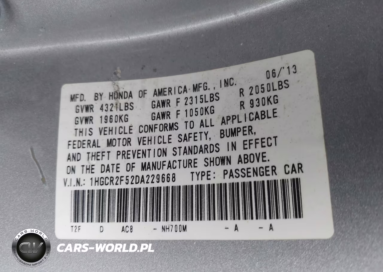 2013 Honda Accord Sport VIN:1HGCR2F52DA229668 - 9