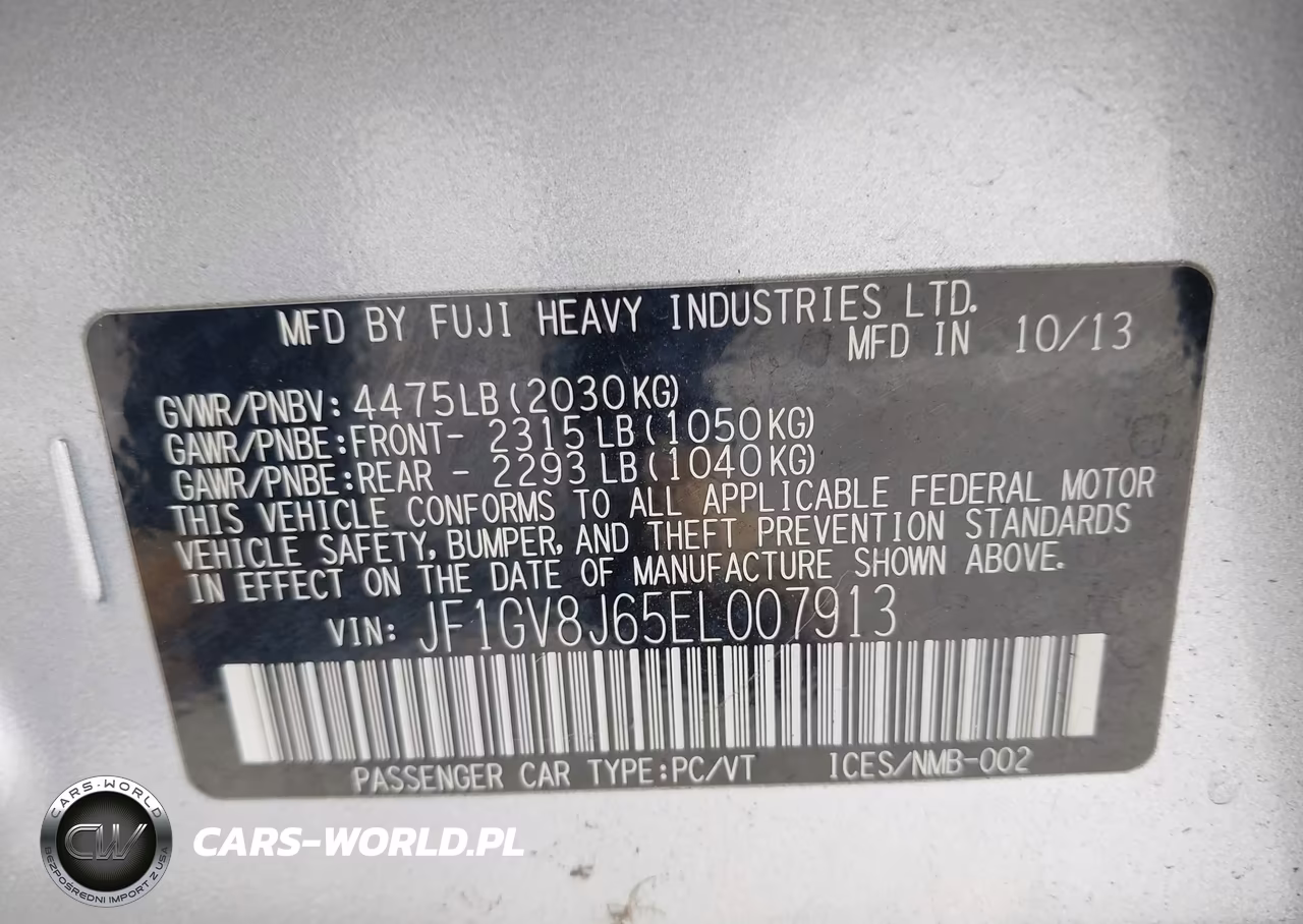 2014 SUBARU IMPREZA WRX STI VIN:JF1GV8J65EL007913 - 9