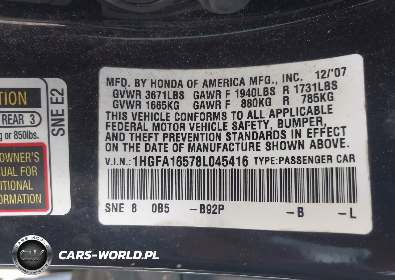 2008 Honda Civic Lx VIN:1HGFA16578L045416 - 9