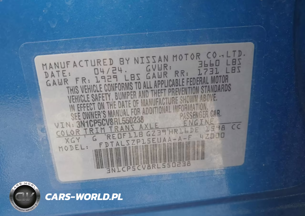 2024 Nissan Kicks Sv Xtronic Cvt VIN:3N1CP5CV8RL550238 - 9