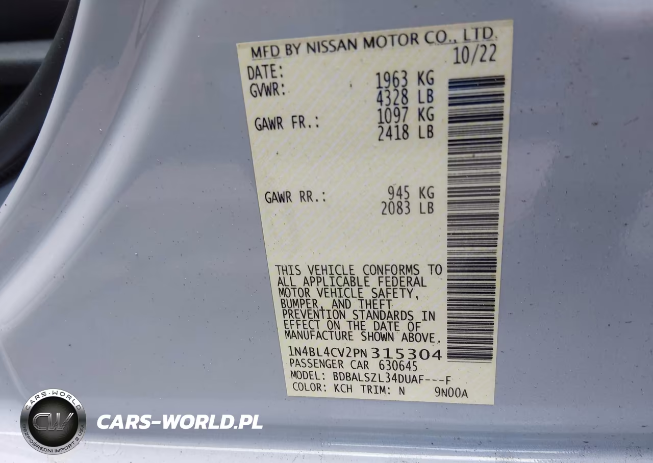 2023 Nissan Altima Sr Fwd VIN:1N4BL4CV2PN315304 - 9