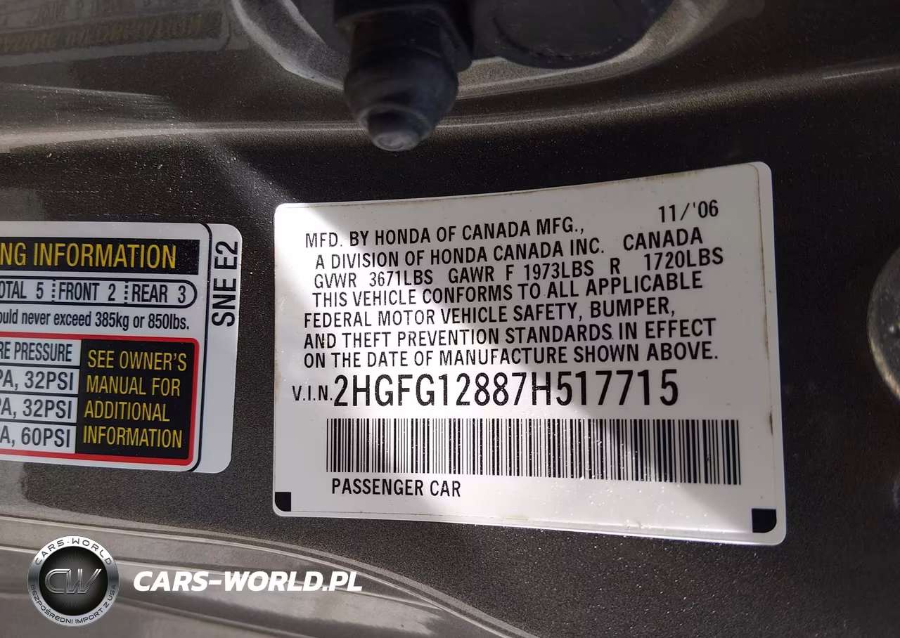 2007 Honda Civic Ex VIN:2HGFG12887H517715 - 9