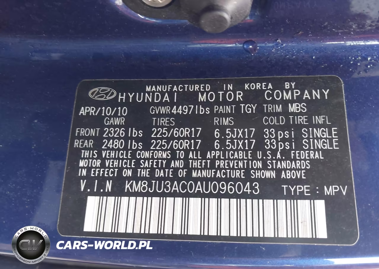 2010 Hyundai Tucson Gls VIN:KM8JU3AC0AU096043 - 9