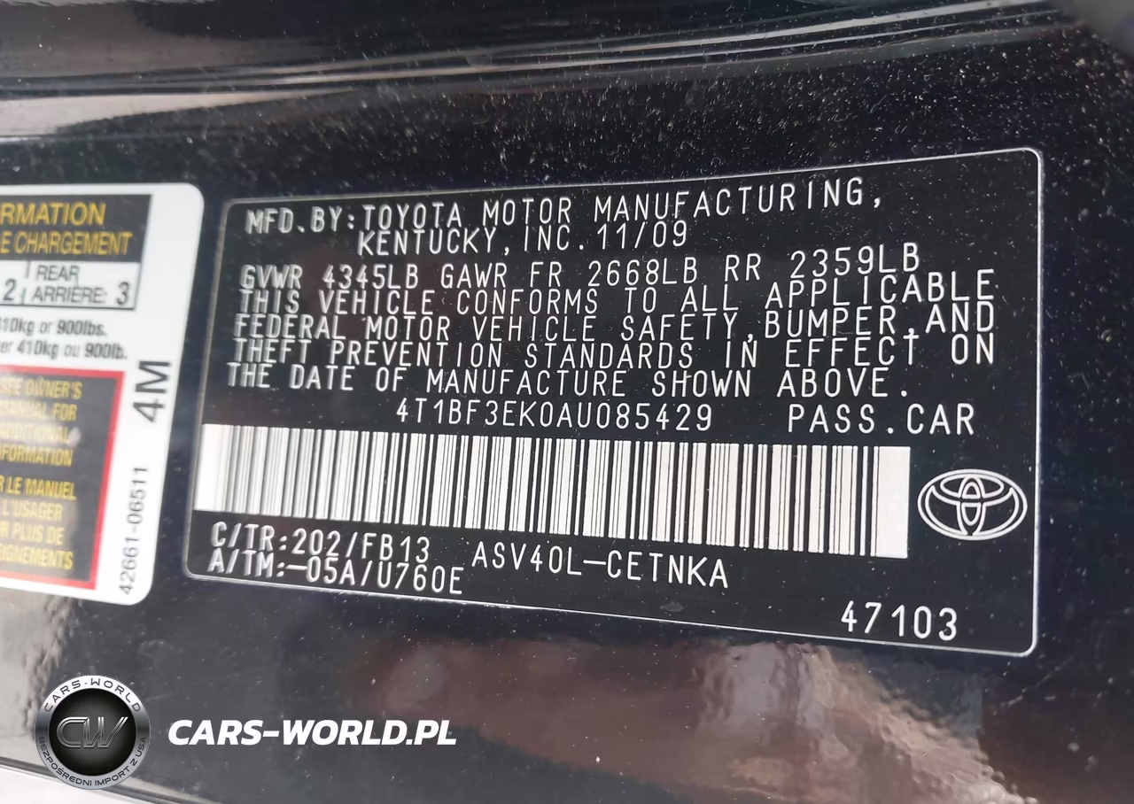 2010 Toyota Camry Le VIN:4T1BF3EK0AU085429 - 9