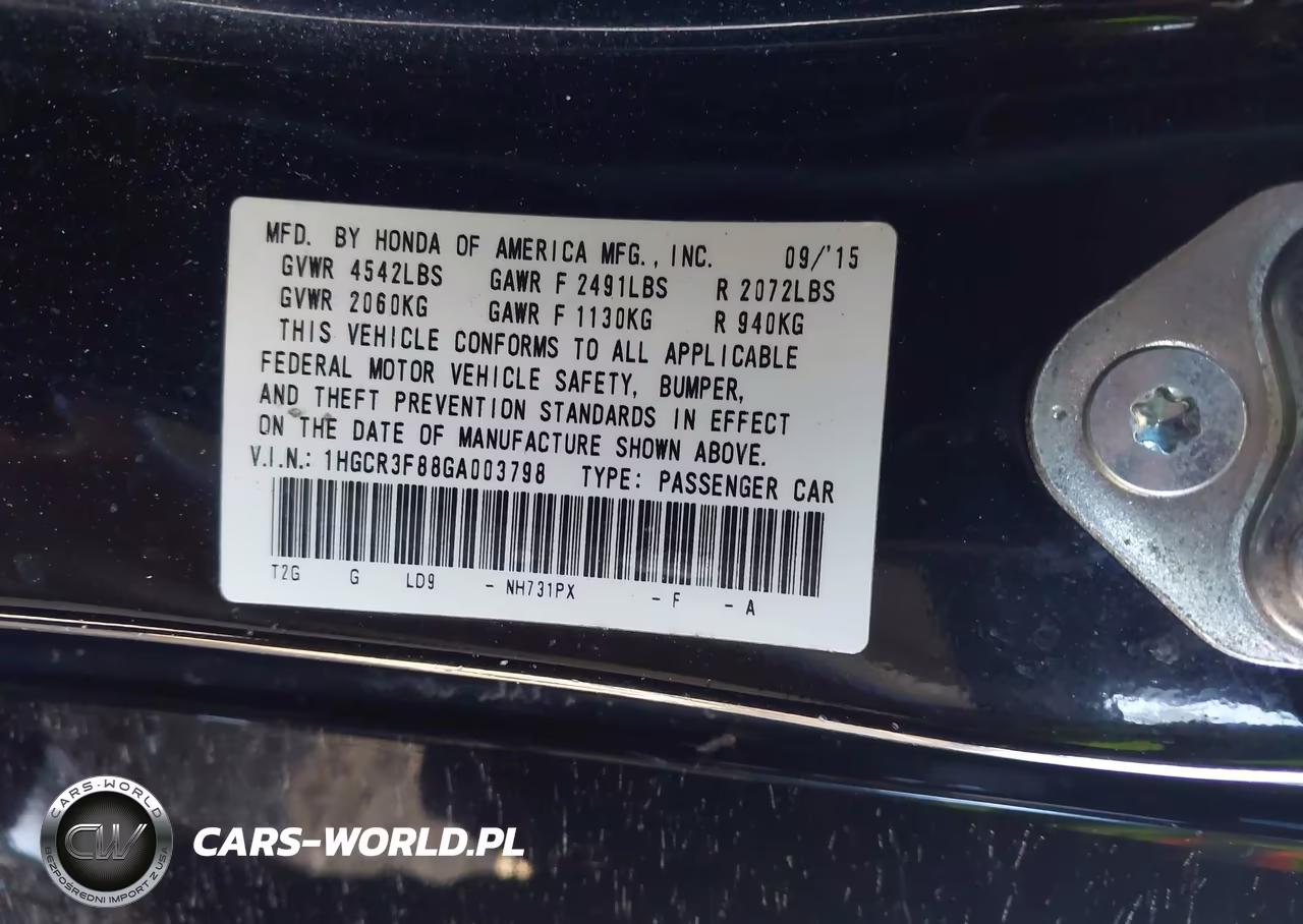 2016 Honda Accord Ex-L V-6 VIN:1HGCR3F88GA003798 - 9