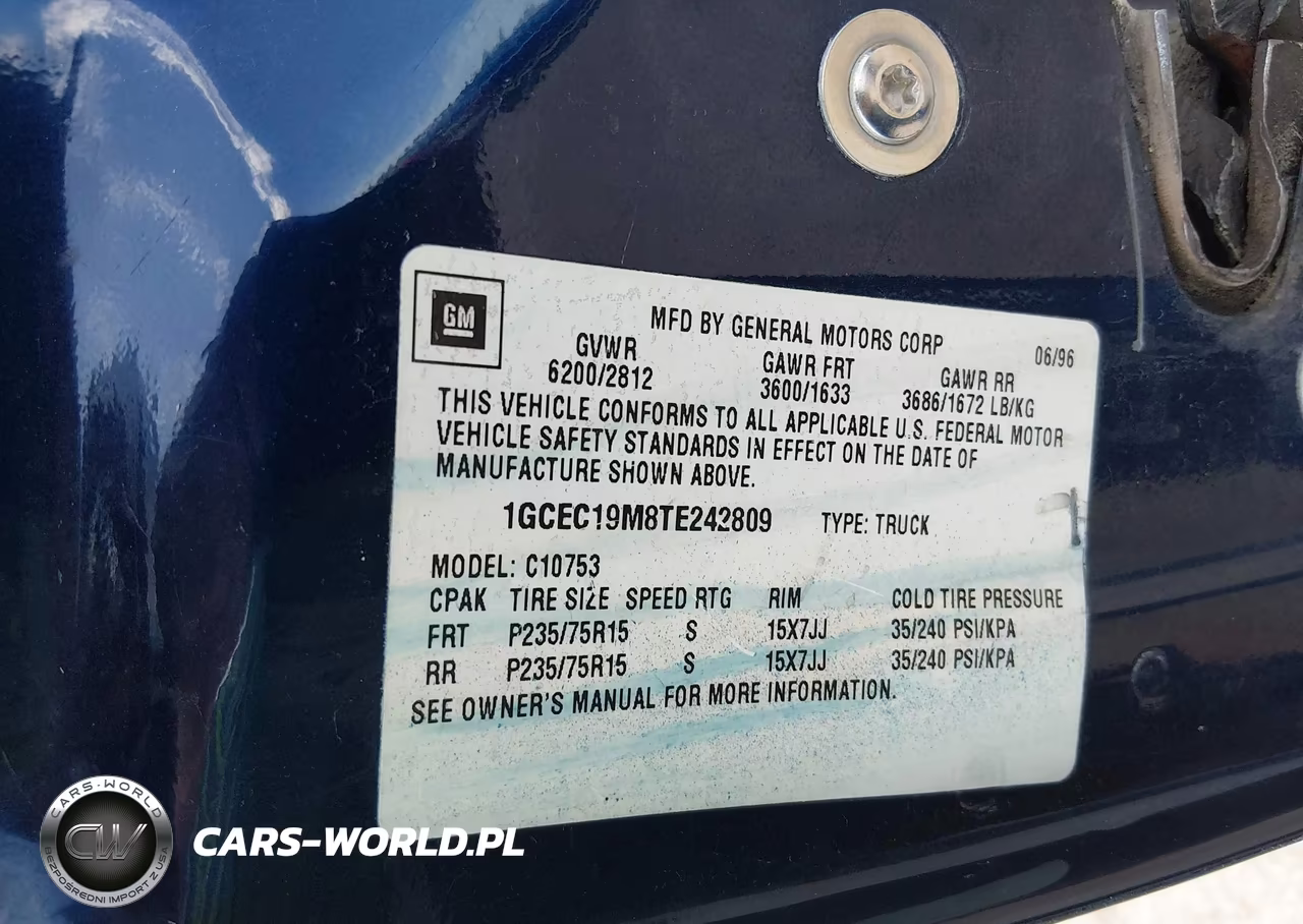 1996 Chevrolet Gmt-400 C1500 VIN:1GCEC19M8TE242809 - 9