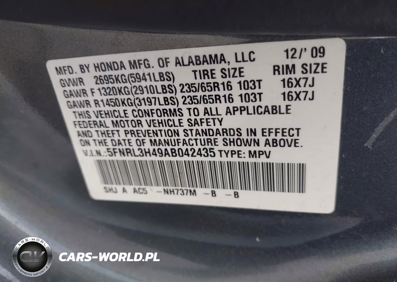 2010 Honda Odyssey Ex VIN:5FNRL3H49AB042435 - 9