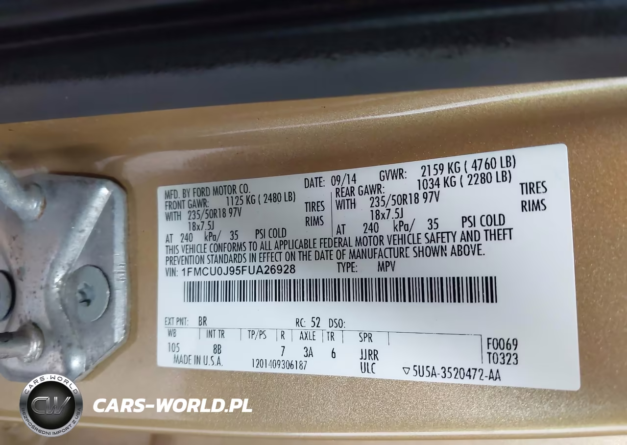 2015 Ford Escape Titanium VIN:1FMCU0J95FUA26928 - 9