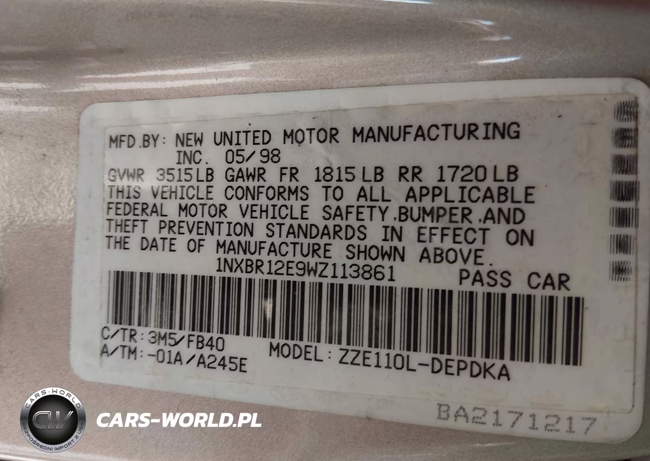 1998 Toyota Corolla Ce VIN:1NXBR12E9WZ113861 - 9