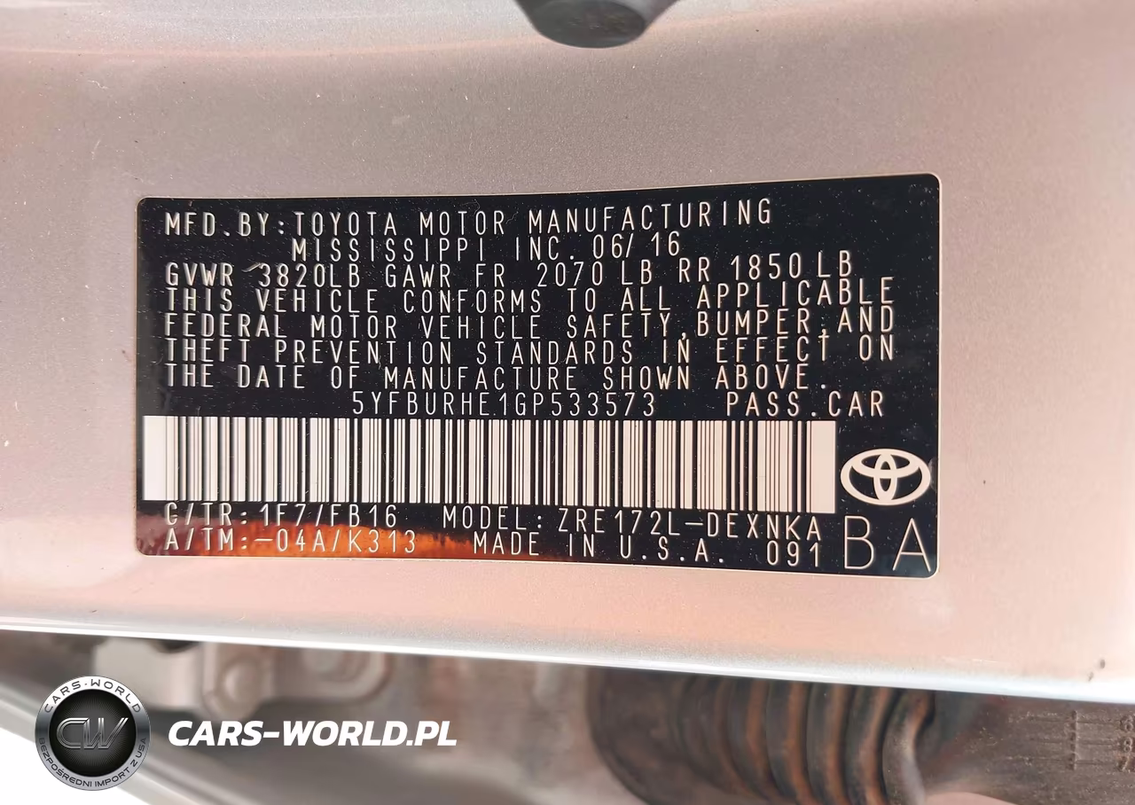 2016 Toyota Corolla Le VIN:5YFBURHE1GP533573 - 9