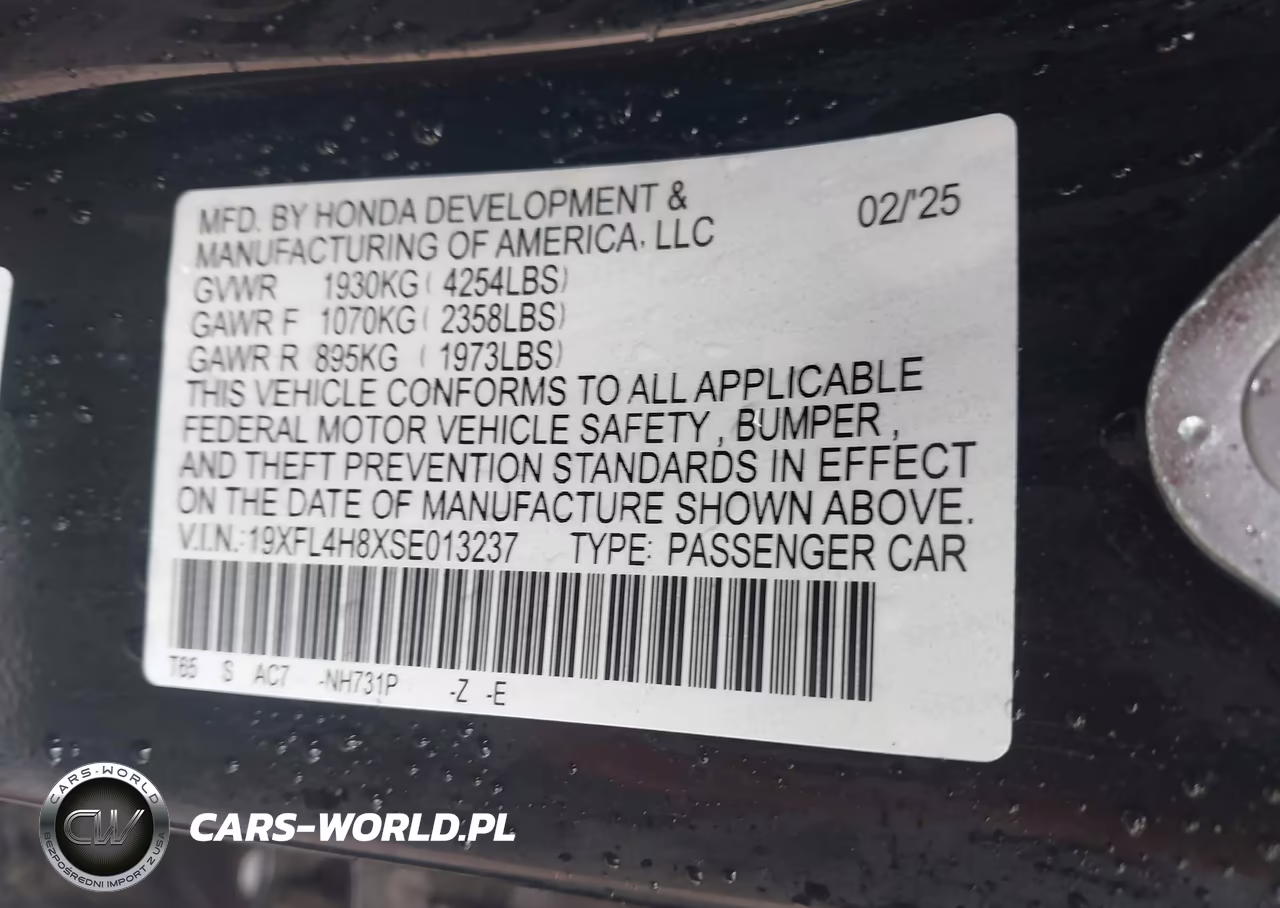 2025 Honda Civic Hybrid Sport VIN:19XFL4H8XSE013237 - 9