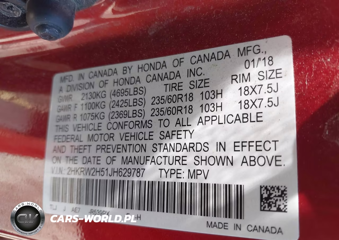2018 Honda Cr-V Ex VIN:2HKRW2H51JH629787 - 9