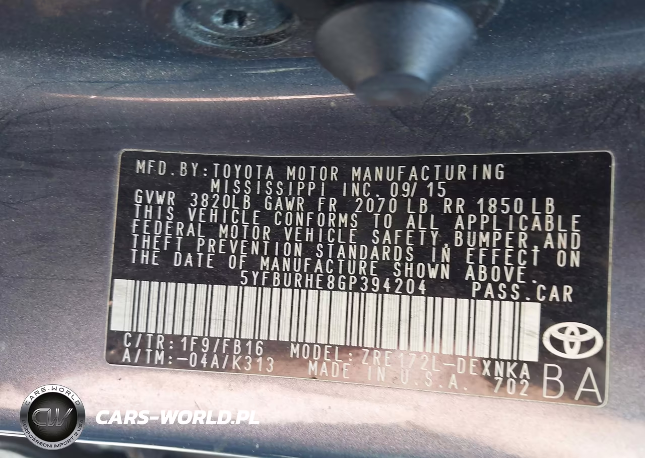 2016 Toyota Corolla Le VIN:5YFBURHE8GP394204 - 9