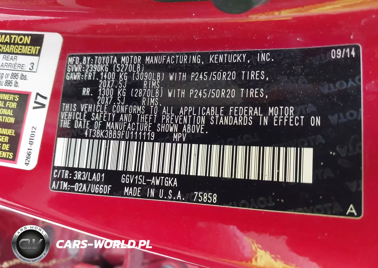 2015 Toyota Venza Limited V6 VIN:4T3BK3BB9FU111119 - 9