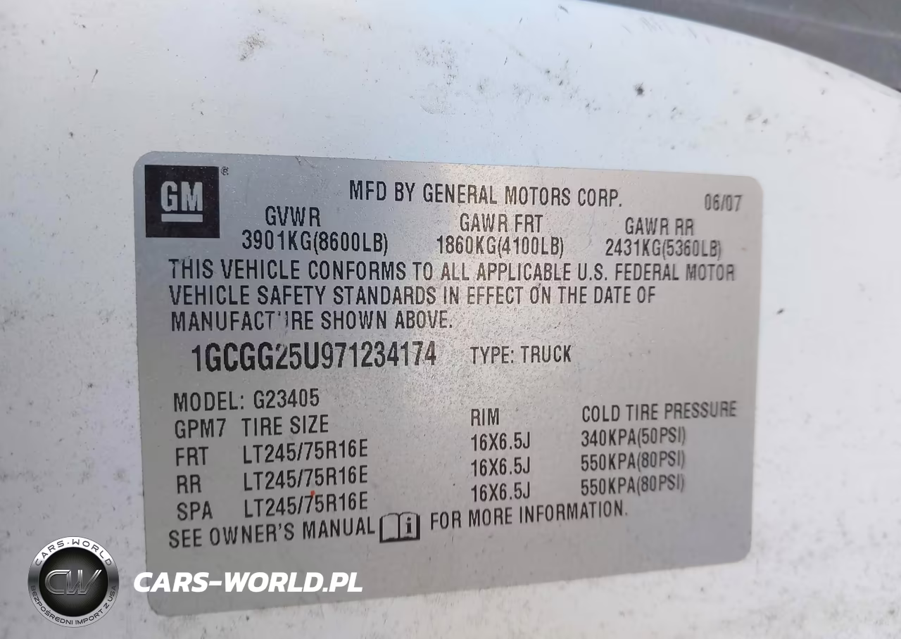 2007 Chevrolet Express Work Van VIN:1GCGG25U971234174 - 9