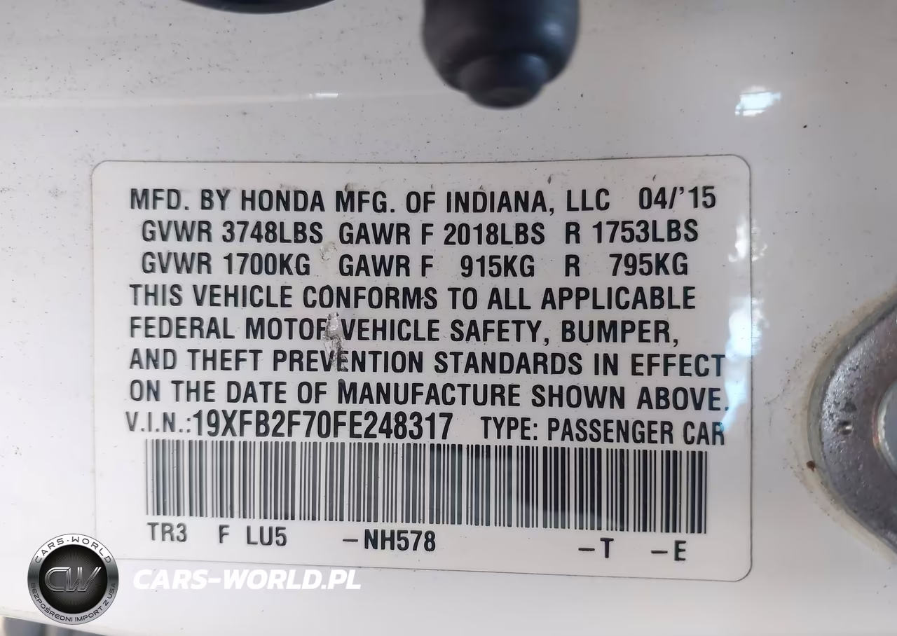 2015 Honda Civic Se VIN:19XFB2F70FE248317 - 9