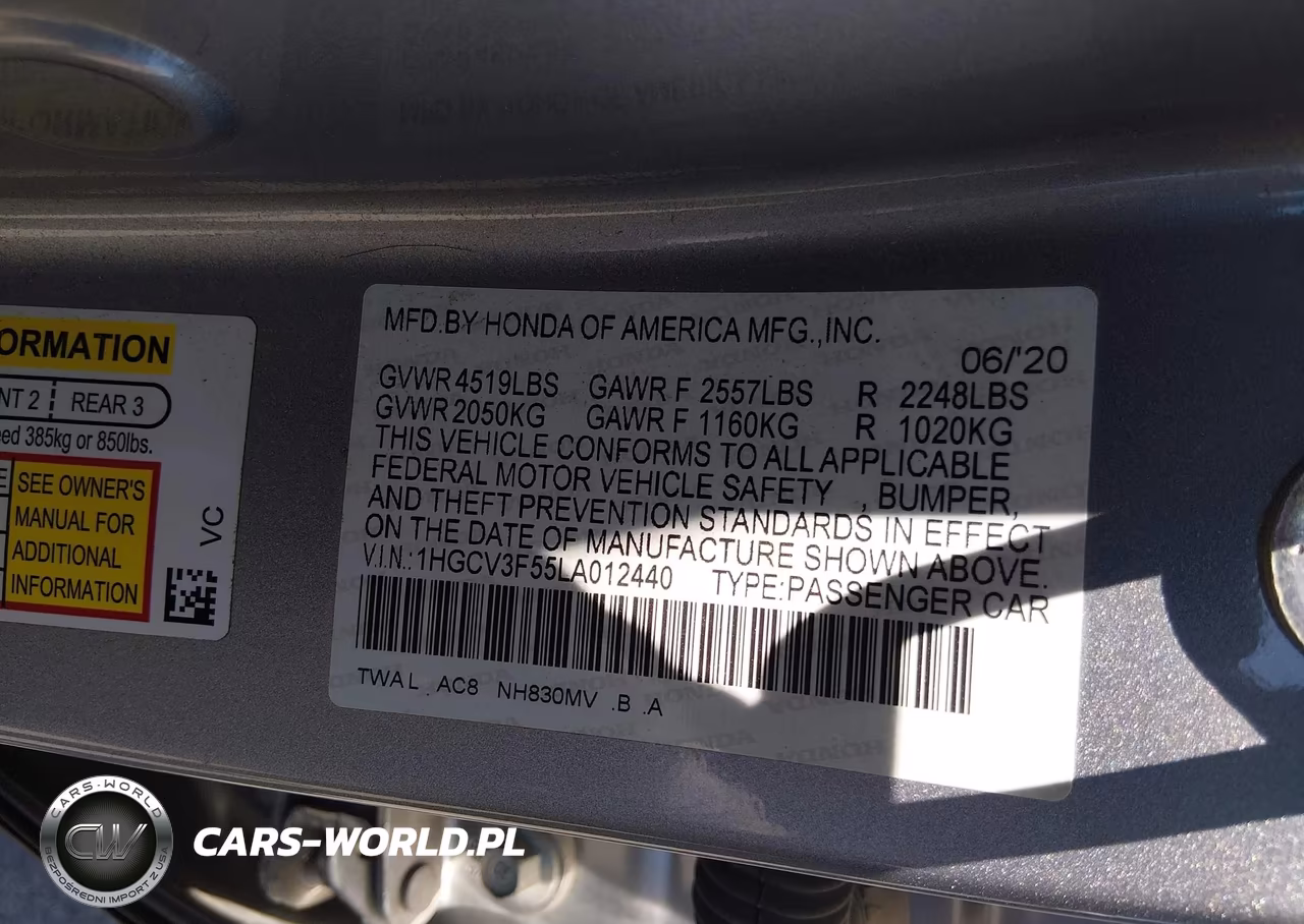 2020 Honda Accord Hybrid Ex-L VIN:1HGCV3F55LA012440 - 9