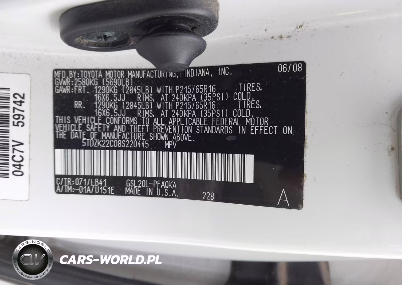 2008 Toyota Sienna Xle VIN:5TDZK22C08S220445 - 9