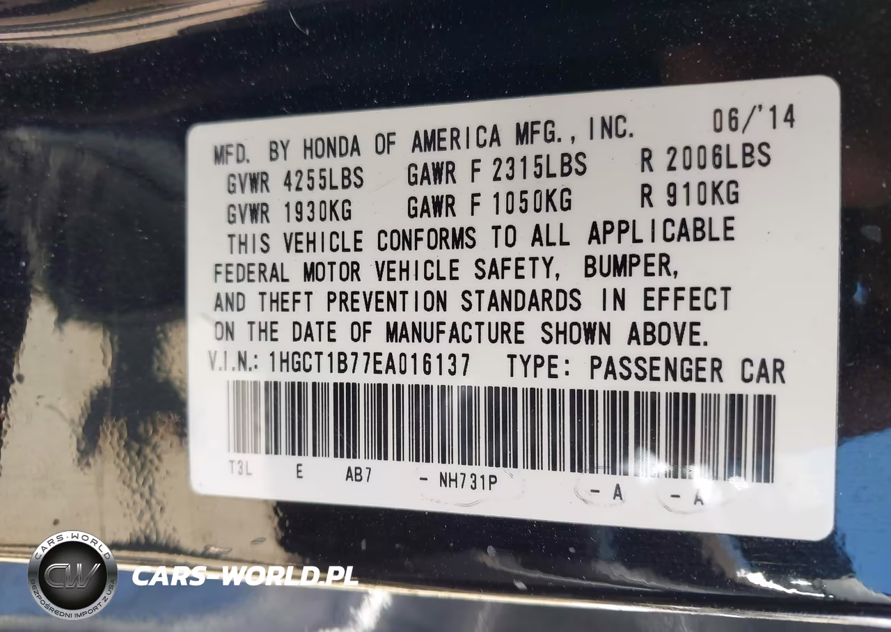 2014 Honda Accord Ex VIN:1HGCT1B77EA016137 - 9