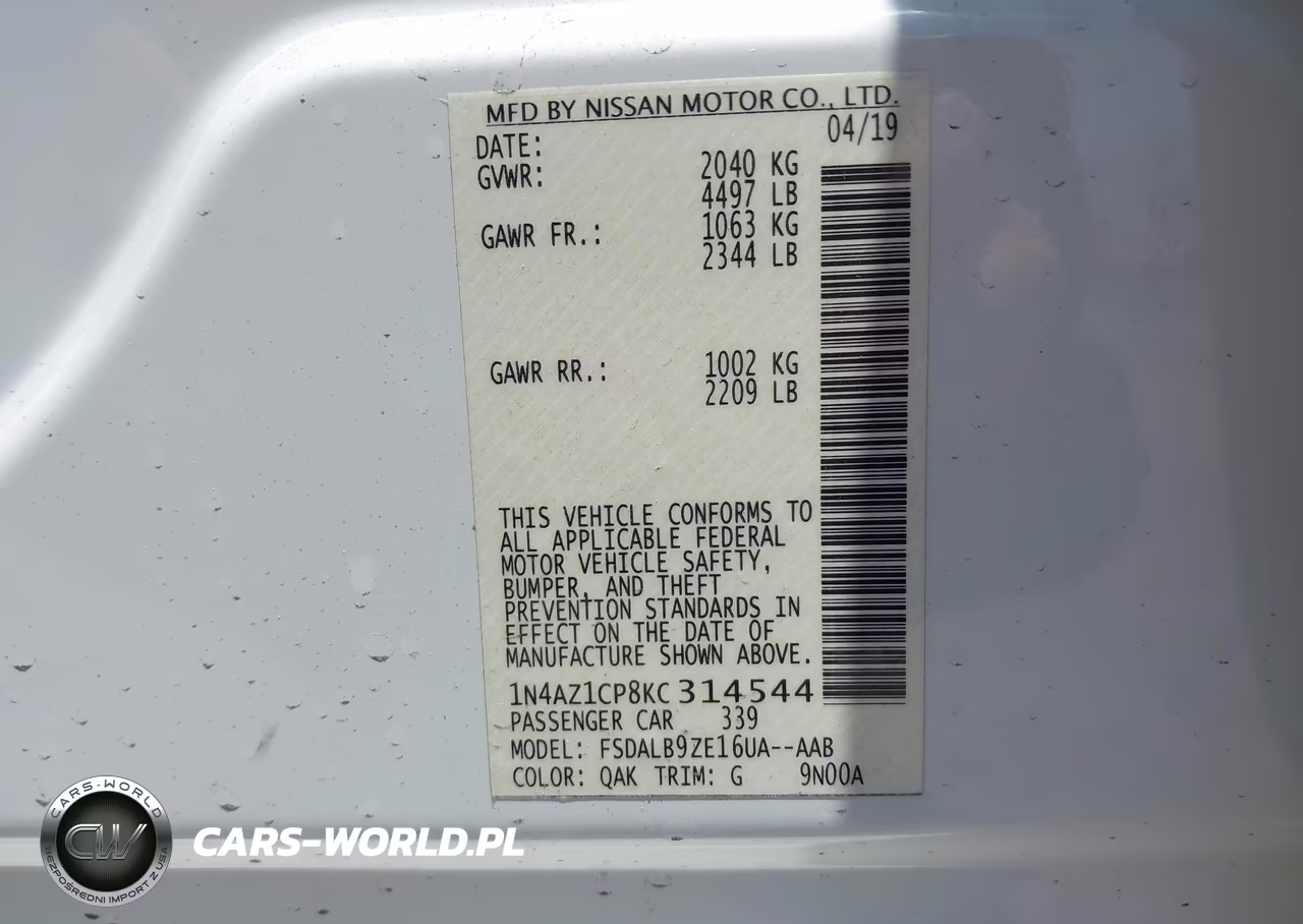 2019 Nissan Leaf S VIN:1N4AZ1CP8KC314544 - 9