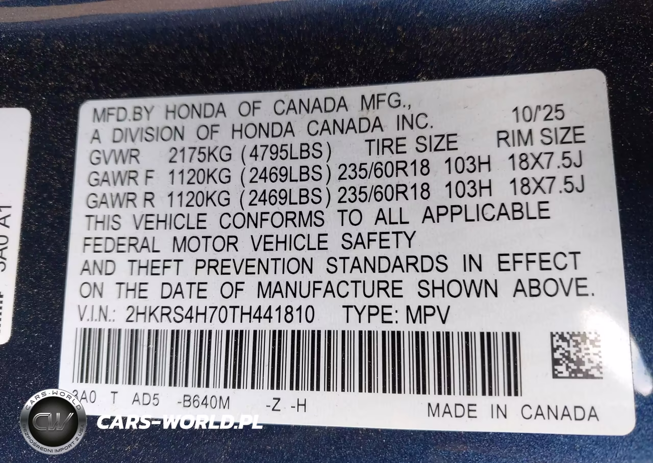 2026 Honda Cr-V Ex-L Awd VIN:2HKRS4H70TH441810 - 9