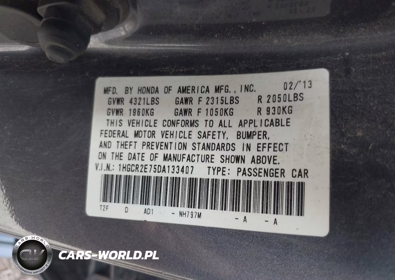 2013 Honda Accord Ex VIN:1HGCR2E75DA133407 - 9