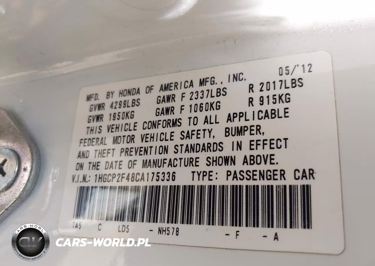 2012 Honda Accord 2.4 Lx-P VIN:1HGCP2F48CA175336 - 9