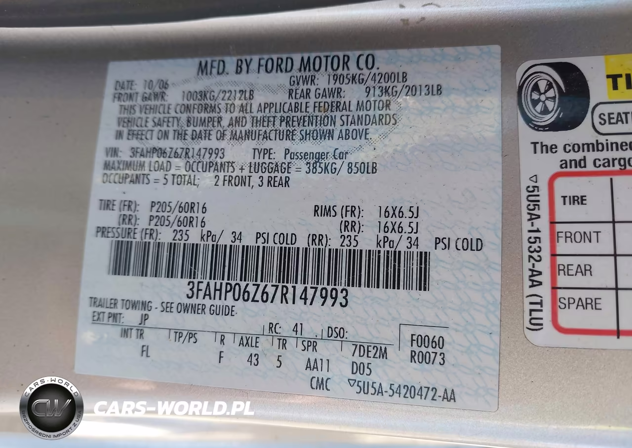 2007 Ford Fusion S VIN:3FAHP06Z67R147993 - 9