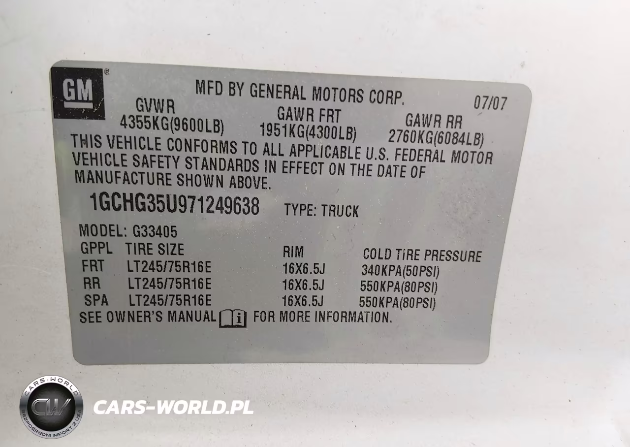 2007 Chevrolet Express Cargo Van Work Van VIN:1GCHG35U971249638 - 9