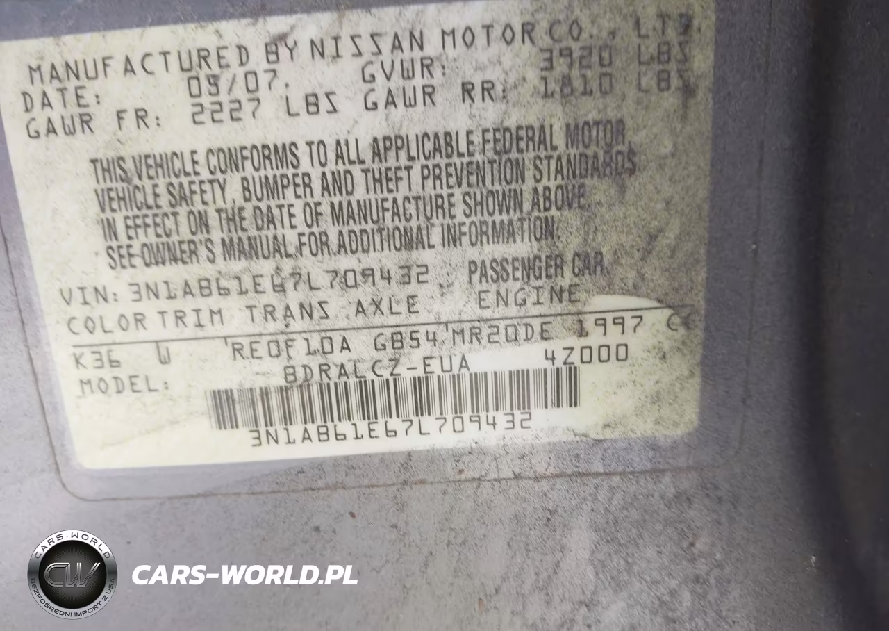 2007 Nissan Sentra 2.0 VIN:3N1AB61E67L709432 - 9