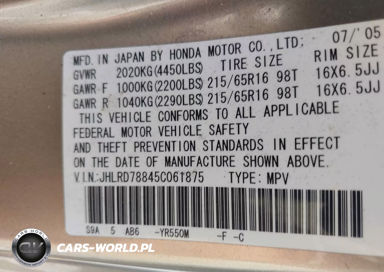 2005 Honda Cr-V Ex VIN:JHLRD78845C061875 - 9